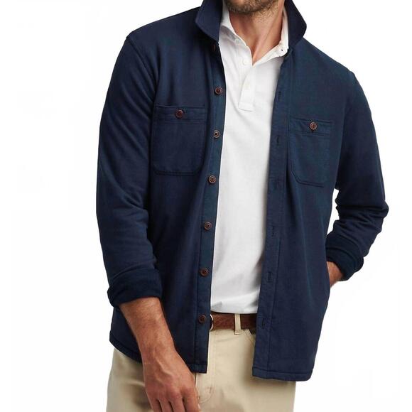NEW PETER MILLAR lava wash fleece knit shirt jacket in navy